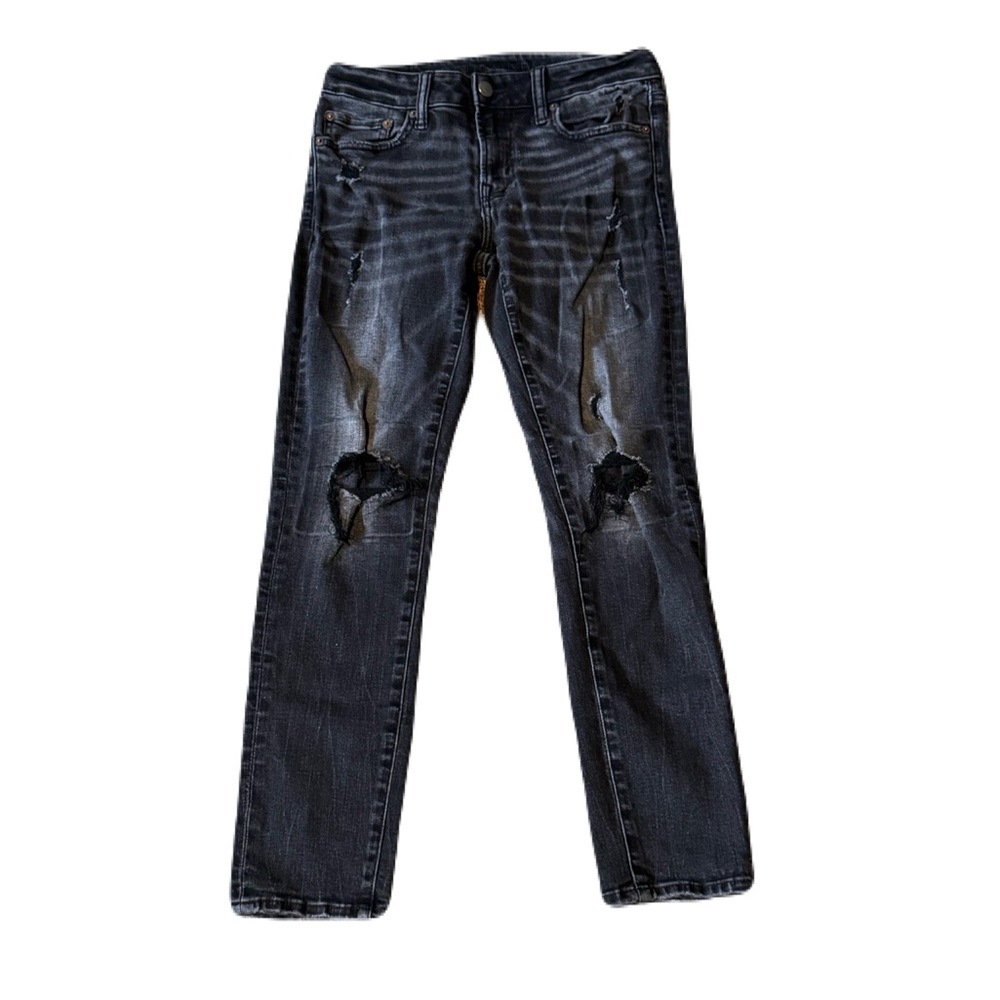American  Eagle Outfitters Black Jeans Mens Slim Size 30 X 30 Distressed Ripped